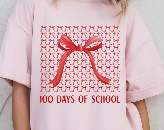 Coquette 100 Days of School Tee | Cute Teacher 100 Days Shirt | School Milestone T-Shirt | Fun Teacher Gift | 100th Day of School Shirt