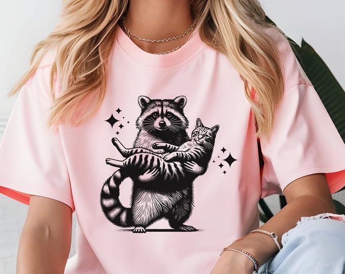 Funny Raccoon Shirt| Retro Cat Graphic TShirt| Cute Animal Kingdom Sweatshirt| Unique Gift for Pet Lovers| Raccoon Meme T Shirt| Cat Tee