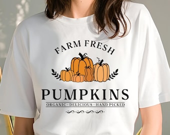 Pumpafält hösttröja med grafisk design | Farm Fresh hösttröja | Rustik pumpa-Thanksgiving-tröja | Vintage Coquette hösttröja