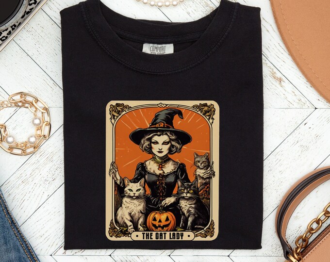 Comfort Colors® Funny Tarot Card Shirt Cat Lovers T Shirt Vintage Tarot Card Dark Academia Shirts Cat Mom Gift Fall Graphic Tee