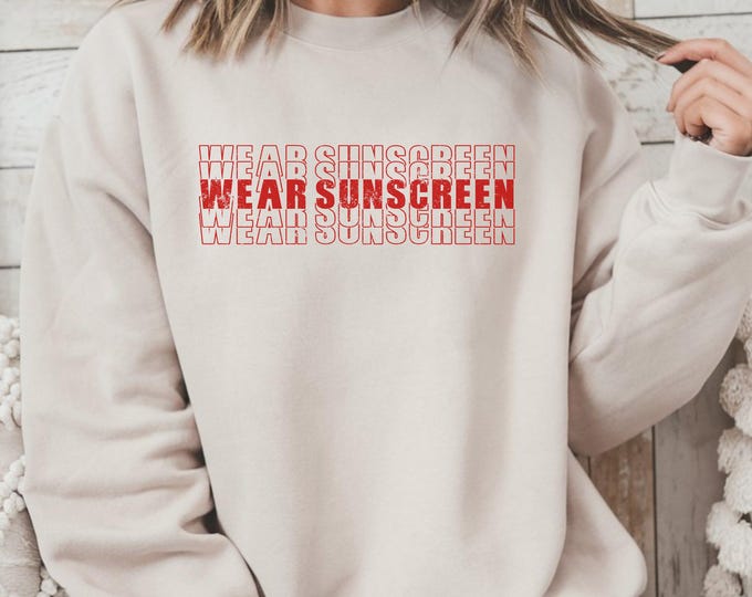 Wear Sunscreen Sweatshirt | Summer Vibes Crewneck | Beachwear for Men & Women | Unisex Eco-Friendly Gift | Casual Coastal Pullover