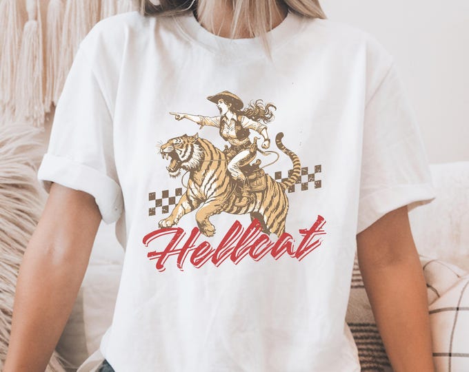 Vintage Hellcat Tiger T-Shirt | Retro Wildcat Graphic Tee | Retro Western Cowgirl Shirt | Bold Aesthetic Tiger Gift | Gift for Tiger Lovers