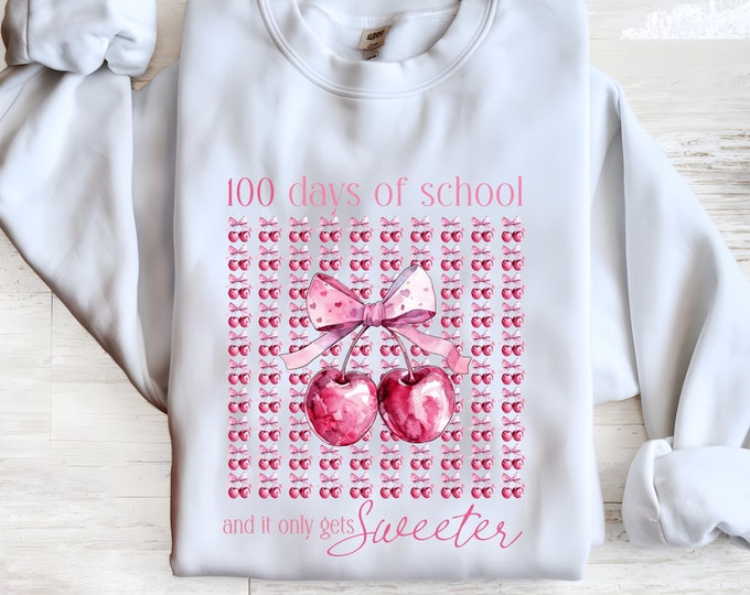 100 Days of School Cherry Coquette T-Shirt | Cute Teacher 100th Day Shirt | Vintage School Milestone Tee | Trendy Teacher Outfit