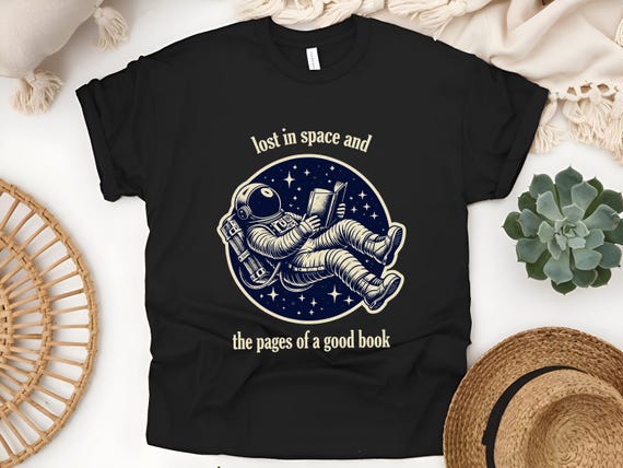 Lost in Space Book Lover Shirt | Galaxy Reading Graphic Tee | Bookworm T-Shirt for Readers | Space and Books Unisex T-Shirt | Literary Gift