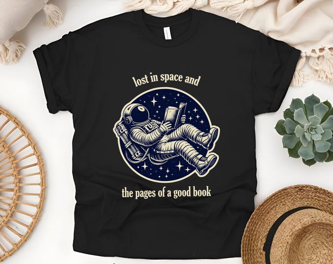 Lost in Space Book Lover Shirt | Galaxy Reading Graphic Tee | Bookworm T-Shirt for Readers | Space and Books Unisex T-Shirt | Literary Gift