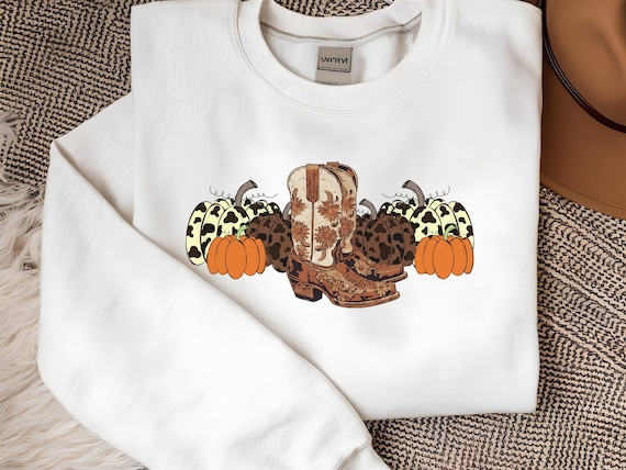 Western Thanksgiving Sweater Cowboy Boots Pumpkin Patch Shirt Western Halloween Sweatshirt for Thanksgiving Sweaters