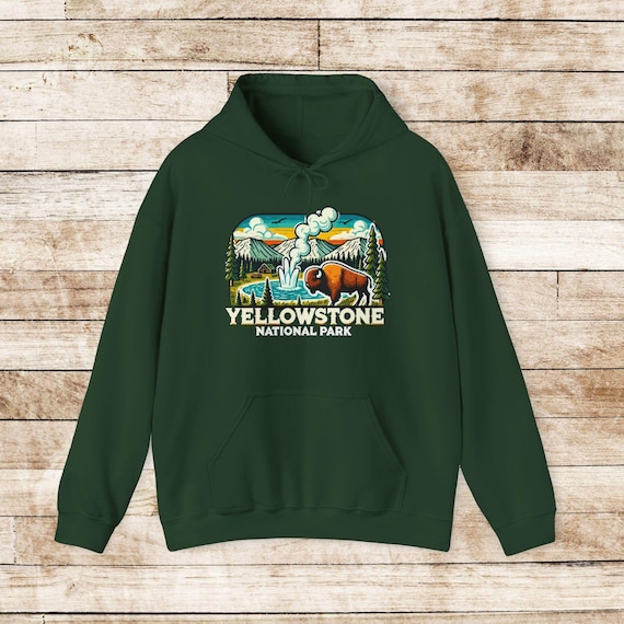 Yellowstone National Park Hoodie| Vintage Bison Graphic Hooded Sweatshirt| Cozy Nature Lover Gift| Retro National Park Adventure Hoodie