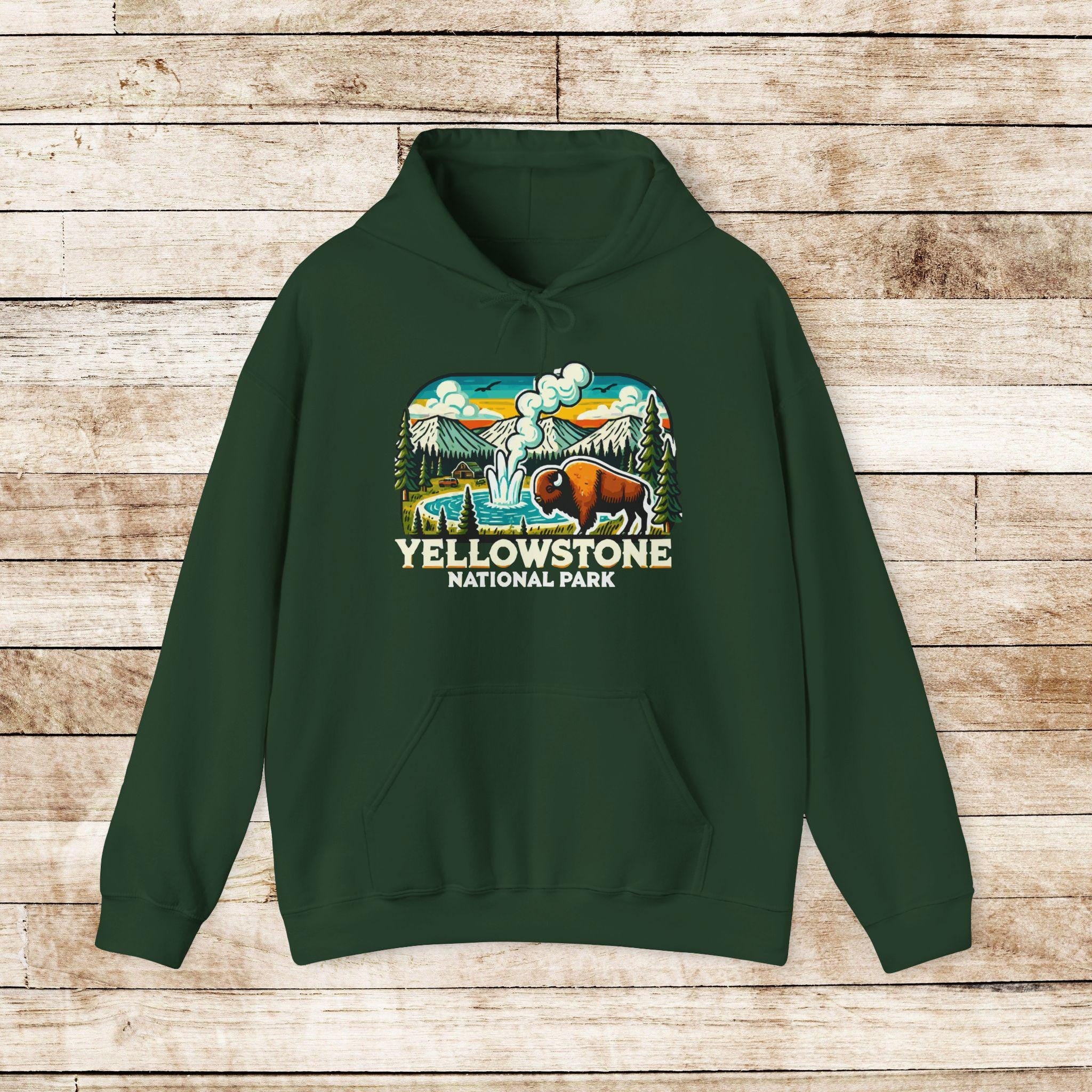 Yellowstone National Park Hoodie Vintage Bison Graphic Hooded Sweatshirt Cozy Nature Lover Gift Retro National Park Adventure Hoodie