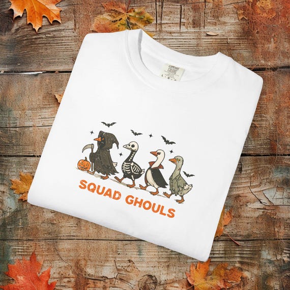 Vintage Squad Ghouls Goose T‑Shirt | Comfort Colors Halloween Graphic Tee | Retro Ghost Witch Skeleton Shirt | Spooky Season Fall Top
