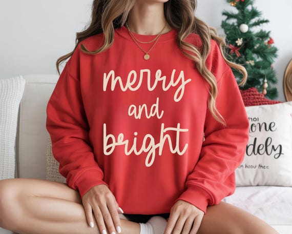 Festive Merry and Bright Christmas Sweatshirt | Holiday Party Crewneck | Cozy Unisex Winter Sweater | Family Matching Holiday Top