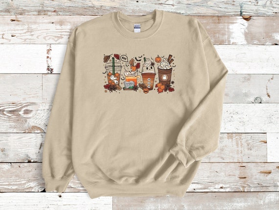 Cute Spooky Season Shirt Ghost Coffee Sweatshirt for Coffee Lovers Fall Halloween Hoodie for Women Halloween Party Graphic T Shirt