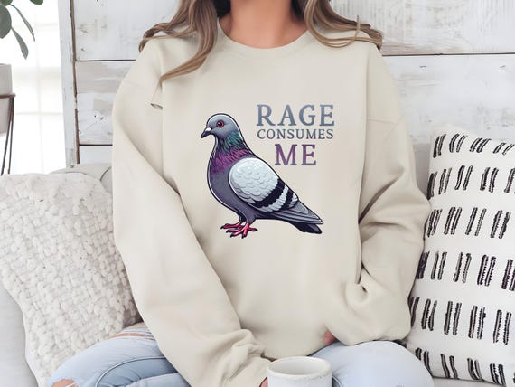 Rage Consumes Me Pigeon T-Shirt | Funny Pigeon Graphic Tee | Quirky Humor Shirt for Animal Lovers & Birdwatchers | Unique Gift Idea