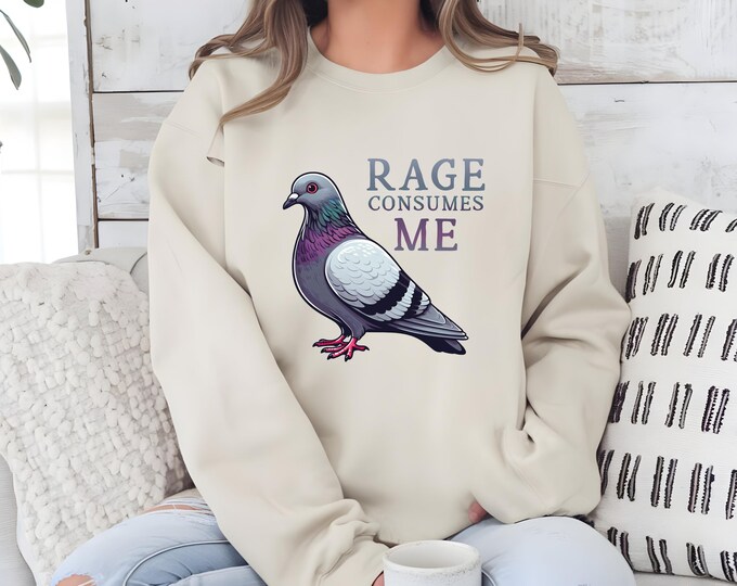 Rage Consumes Me Pigeon T-Shirt | Funny Pigeon Graphic Tee | Quirky Humor Shirt for Animal Lovers & Birdwatchers | Unique Gift Idea