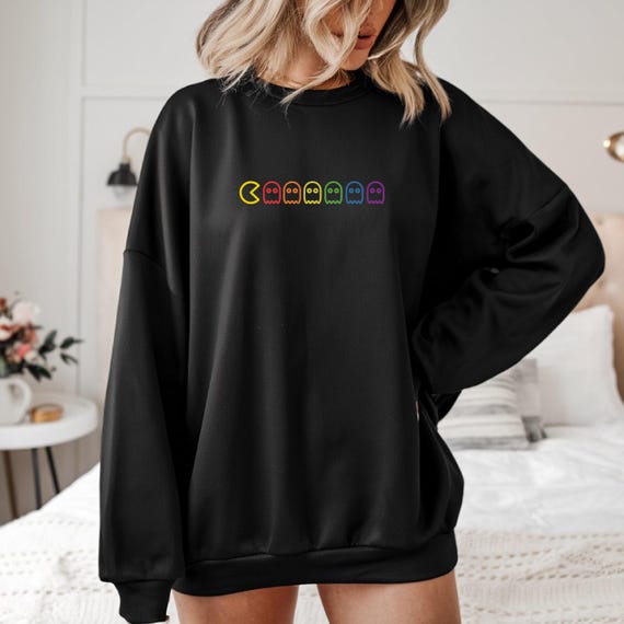 Retro Arcade Ghost Pride Shirt | Subtle LGBTQ+ Gamer T-Shirt | Vintage Rainbow Ghost Tee | 80s Style Gay Pride Shirt | Queer Gaming Tee