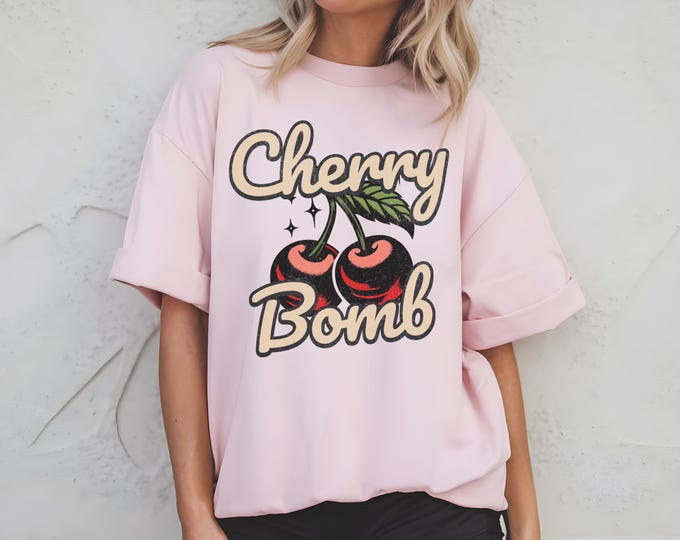 Cherry Bomb Vintage T-Shirt | Retro Graphic Tee for Women | 70s Inspired Shirt | Cherry Aesthetic T-Shirt | Cute Vintage Summer Tee