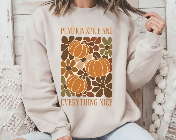 Autumn Vibes Pumpkin Spice Sweatshirt | Cozy Fall Crewneck | Gift for Her | Thanksgiving Fashion | Seasonal Sweater | Pumpkin Lover's Top