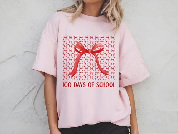Coquette 100 Days of School Tee | Cute Teacher 100 Days Shirt | School Milestone T-Shirt | Fun Teacher Gift | 100th Day of School Shirt