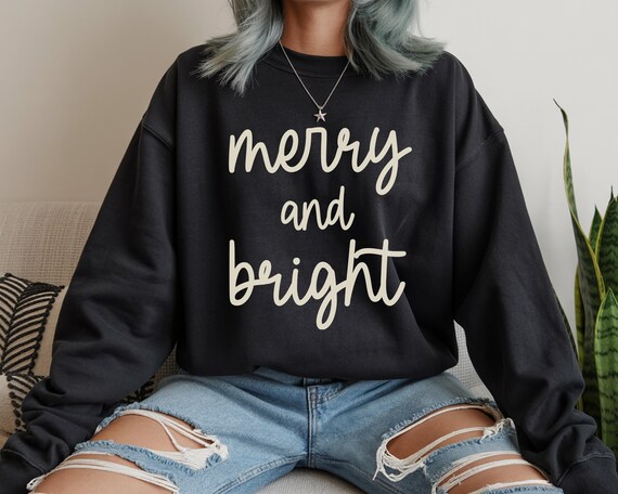 Festive Merry and Bright Christmas Sweatshirt | Holiday Party Crewneck | Cozy Unisex Winter Sweater | Family Matching Holiday Top