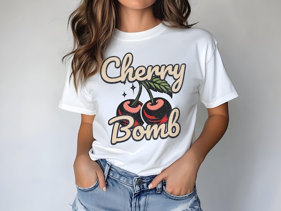 Cherry Bomb Vintage T-Shirt | Retro Graphic Tee for Women | 70s Inspired Shirt | Cherry Aesthetic T-Shirt | Cute Vintage Summer Tee