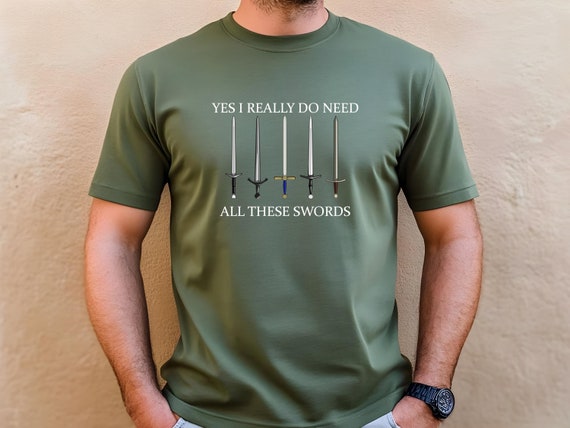 Funny Sword T-Shirt | Unisex Medieval Weapon Graphic Tee | Knight Aesthetic Shirt | Fantasy Warrior Gift | Cool Anime Sword Collector Shirt
