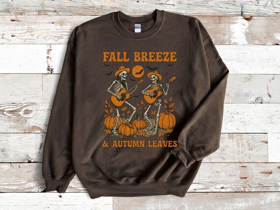 Boho Fall Sweatshirt | Retro Fall Vibes Sweater | Autumn Aesthetic Crewneck for Women | Cozy Pumpkin Floral Pullover | Rustic Skeleton Shirt