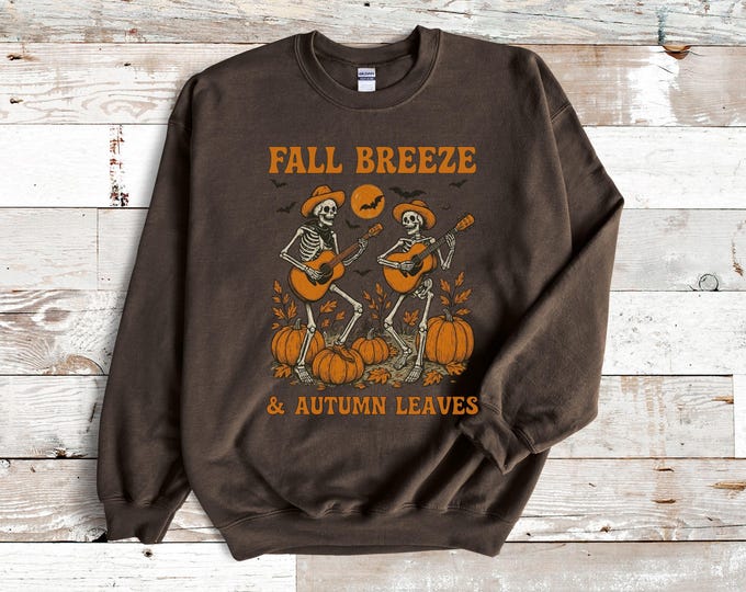 Boho Fall Sweatshirt | Retro Fall Vibes Sweater | Autumn Aesthetic Crewneck for Women | Cozy Pumpkin Floral Pullover | Rustic Skeleton Shirt