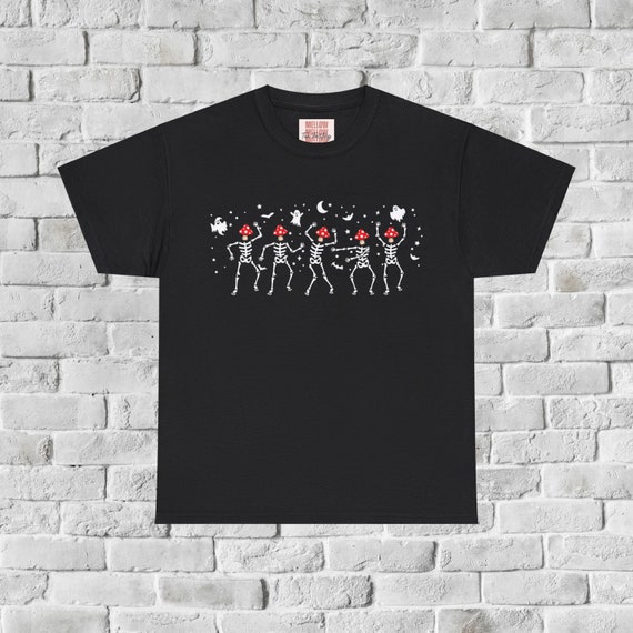 Magic Mushroom Shirt| Mushroom Graphic Tee| Dancing Skeleton Halloween Sweatshirt| Spooky Season Fall Tee| Retro Skeleton Crewneck| Gift For