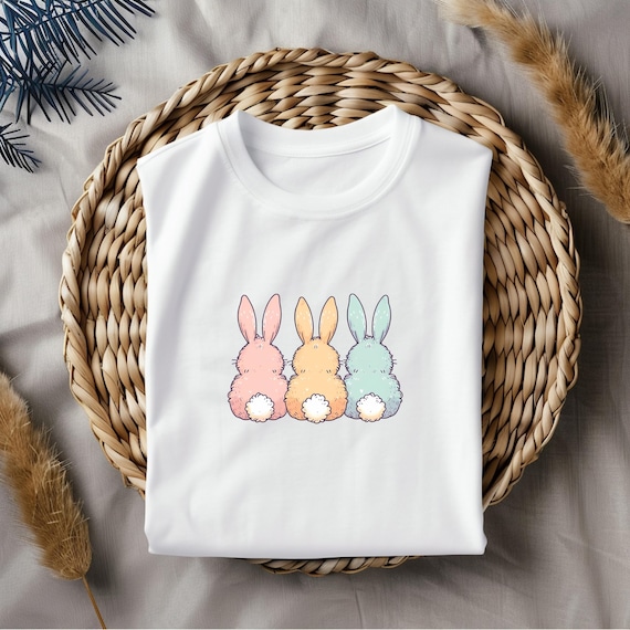 Pastel Bunny Trio Graphic T-Shirt | Cute Easter Shirt for Women, Kids & Family | Bunny Spring Graphic Tee for Matching Outfits