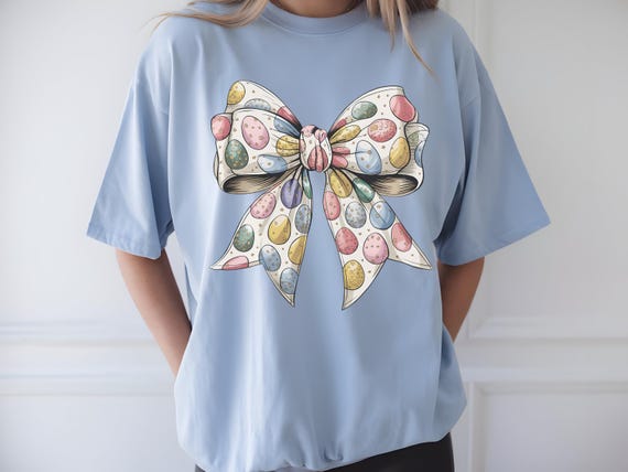 Coquette Easter Egg Bow T-Shirt | Cute Spring Bunny Shirt | Aesthetic Cottagecore Tee | Vintage Easter Holiday Graphic Tee