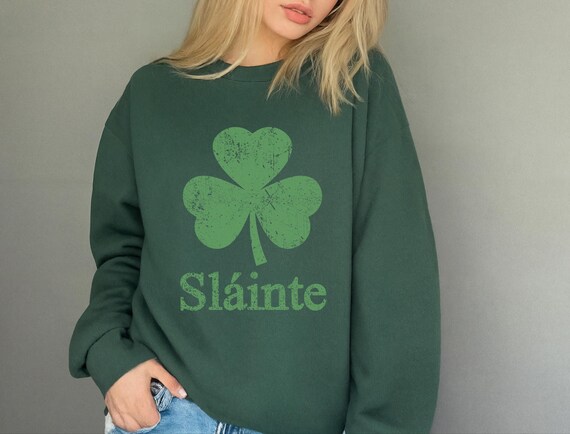 St. Patrick's Day Sláinte Crewneck Sweatshirt | Green Shamrock Sweater | Irish Pride T-Shirt | Casual Wear | Lucky St. Paddy's Day Tee