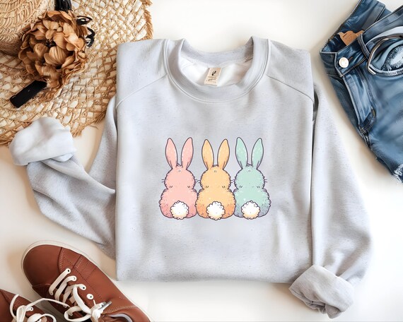 Pastel Bunny Trio Graphic T-Shirt | Cute Easter Shirt for Women, Kids & Family | Bunny Spring Graphic Tee for Matching Outfits