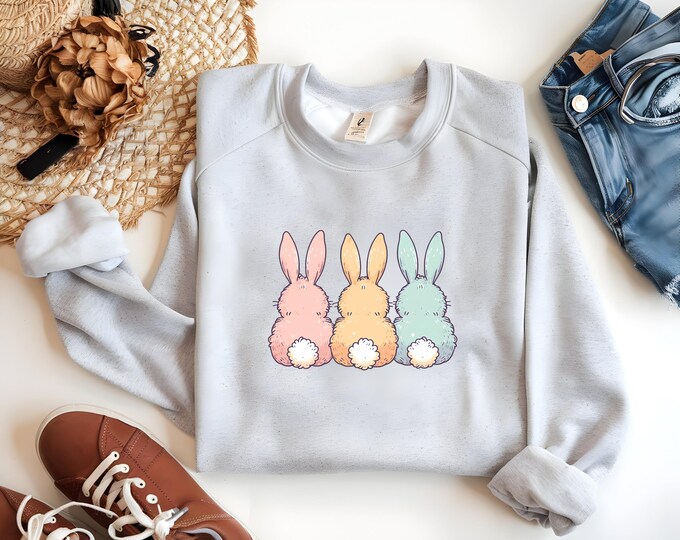 Pastel Bunny Trio Graphic T-Shirt | Cute Easter Shirt for Women, Kids & Family | Bunny Spring Graphic Tee for Matching Outfits