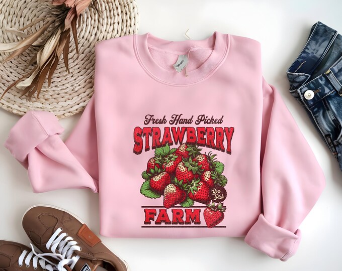 Fresh Hand Picked Strawberry Farm T-Shirt | Vintage Fruit Graphic Tee | Rustic Cottagecore Summer Shirt | Cute Farmhouse Aesthetic Top