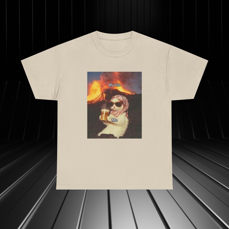 Trendy Cat Meme T-Shirt | Funny Retro Cat Tee | Vintage Aesthetic Kitty Shirt | Cute & Hilarious Cat Lover Gift | Unisex Graphic Tee Sand