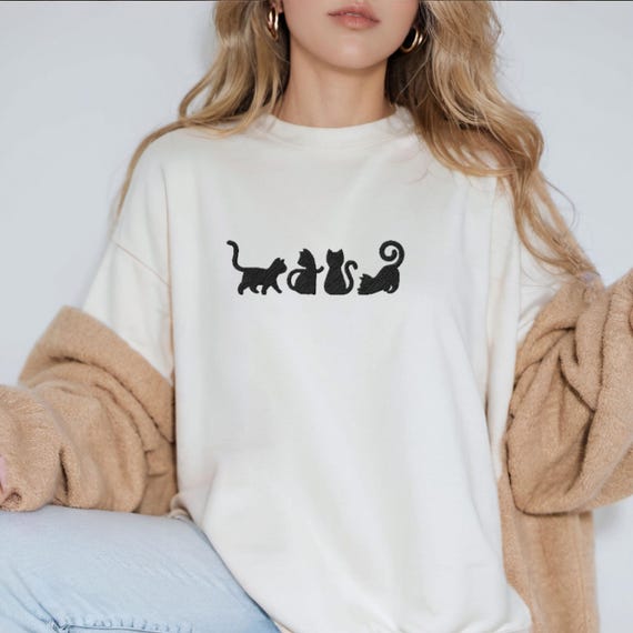 Black Cat Sweater Halloween Embroidered Hoodie Cat Themed Gift Shirt for Pet Lovers - Classic Unisex Pullover Hoodie | Gildan® 18500
