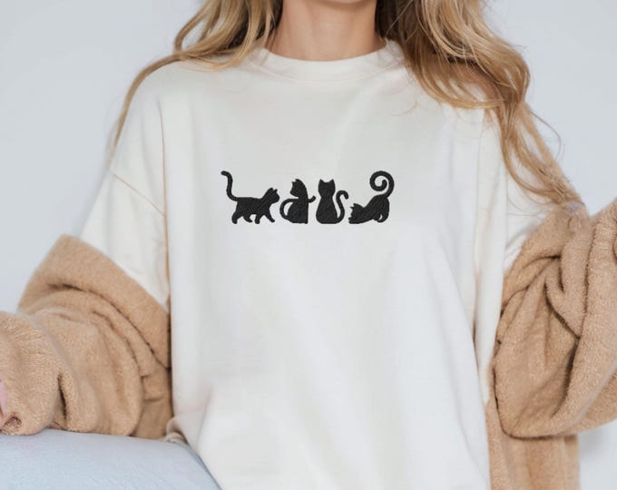 Black Cat Sweater Halloween Embroidered Hoodie Cat Themed Gift Shirt for Pet Lovers - Classic Unisex Pullover Hoodie | Gildan® 18500