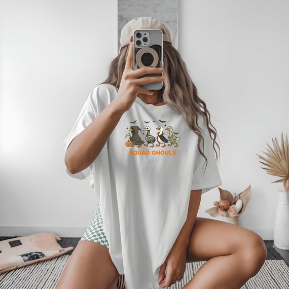 Vintage Squad Ghouls Goose T‑Shirt | Comfort Colors Halloween Graphic Tee | Retro Ghost Witch Skeleton Shirt | Spooky Season Fall Top