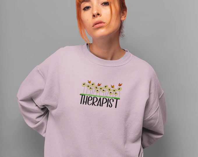 Therapist Floral Butterfly Sweatshirt| Unisex Crewneck Sweatshirt | Monarch Butterfly Sweatshirt