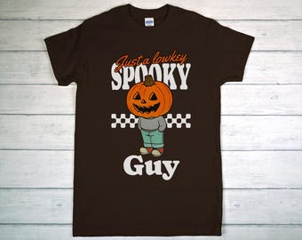Halloween Spooky Chill Guy Tee | Retro Halloween Graphic Shirt | Spooky Dude Unisex Tee | Fall Vibes Skeleton Pumpkin Top | Cozy Halloween