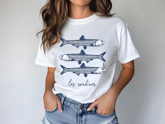 Sardines T-Shirt | Nautical Fisherman Aesthetic Tee | Vintage French Coastal Shirt | Maritime Ocean Lover Gift | Retro Fishing Graphic Tee