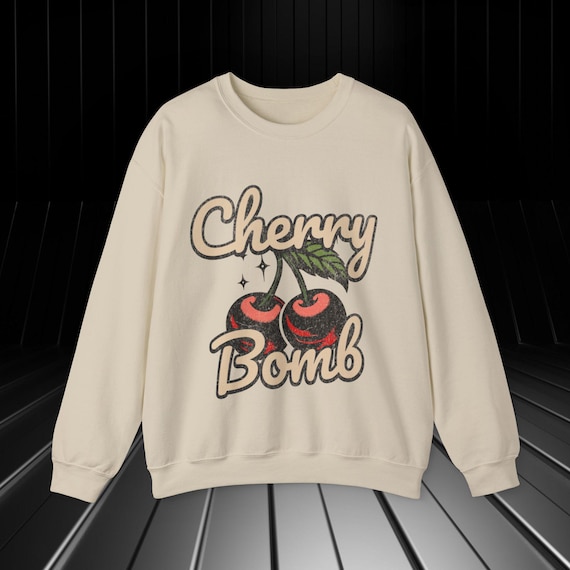 Cherry Bomb Vintage Sweatshirt | Retro Graphic Pullover | 70s Inspired Cozy Sweater | Cherry Aesthetic Crewneck | Cute Vintage Aesthetic Top