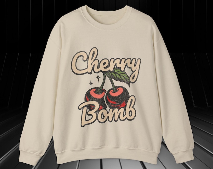 Cherry Bomb Vintage Sweatshirt | Retro Graphic Pullover | 70s Inspired Cozy Sweater | Cherry Aesthetic Crewneck | Cute Vintage Aesthetic Top
