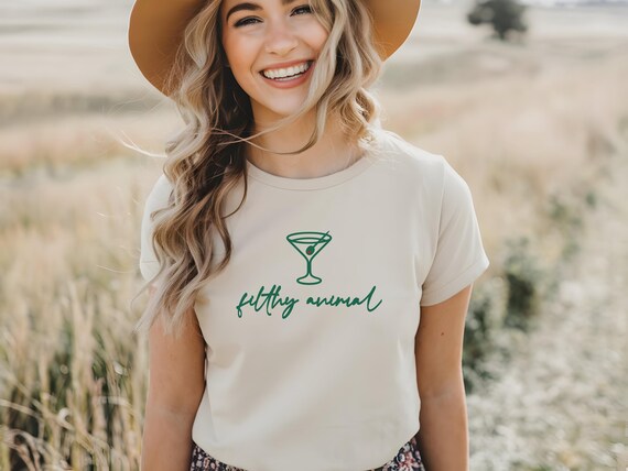 Filthy Animal Dirty Martini T-Shirt | Funny Martini Graphic Tee | Cocktail Lover Shirt | Unisex Bartender Humor T-Shirt | Martini Lover Gift