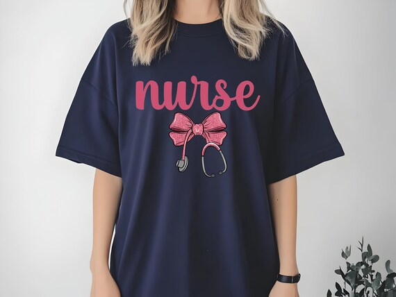 Coquette Nurse T-Shirt | Cute Pink Bow Nursing Tee | Aesthetic Nurse Shirt | Soft Pastel Medical Uniform Tee | Girly Nurse Appreciation Gift