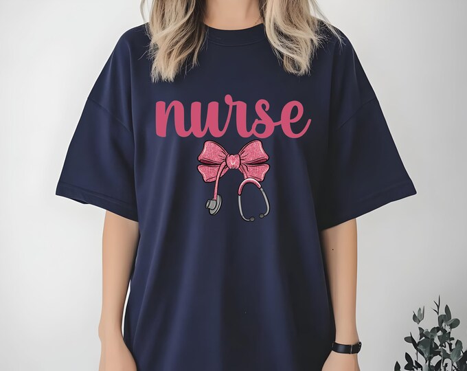 Coquette Nurse T-Shirt | Cute Pink Bow Nursing Tee | Aesthetic Nurse Shirt | Soft Pastel Medical Uniform Tee | Girly Nurse Appreciation Gift