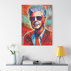 Anthony Bourdain Matte Canvas Print, Bold Gallery-Style Wall Art, Modern Travel Portrait, Culinary Legend Gift, Free Shipping