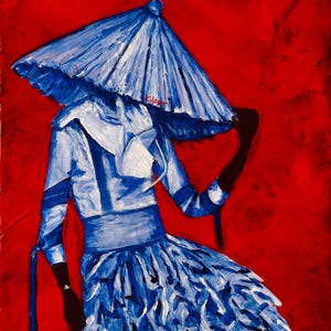 Blue Elegance Canvas Painting, Young Thug Jeffery Album Inspired Art, Bold Red and Blue Abstract Wall Decor, Original 16x20 Acrylic
