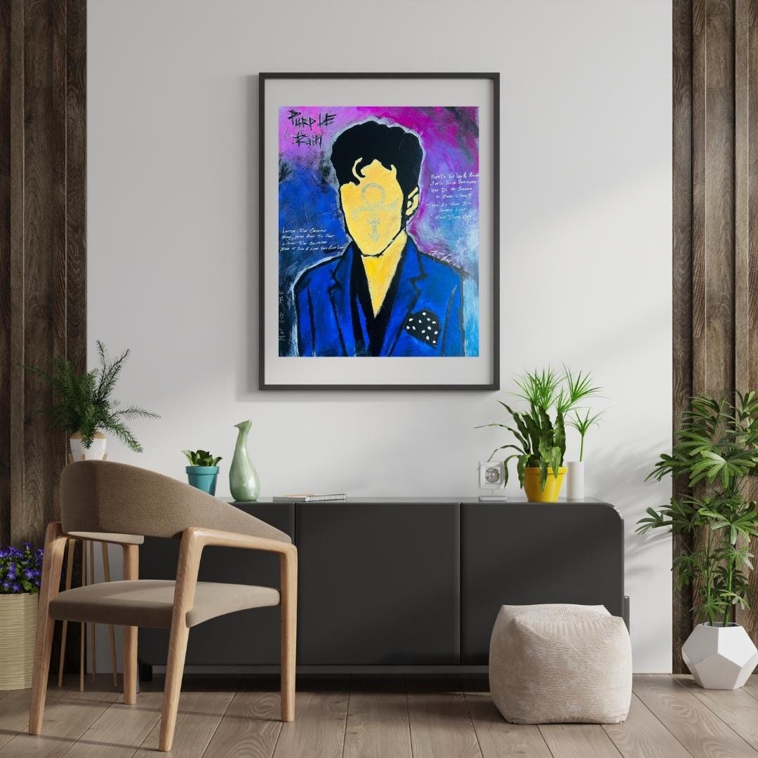 Prince Poster Print, Abstract Music Portrait Wall Art, Purple Blue ...