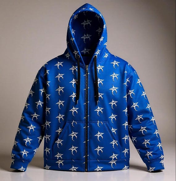 星柄のブルーパーカー | ソフトグラフィックストリートウェアパーカー