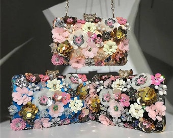 Ladies handmade colorful flower beaded bag